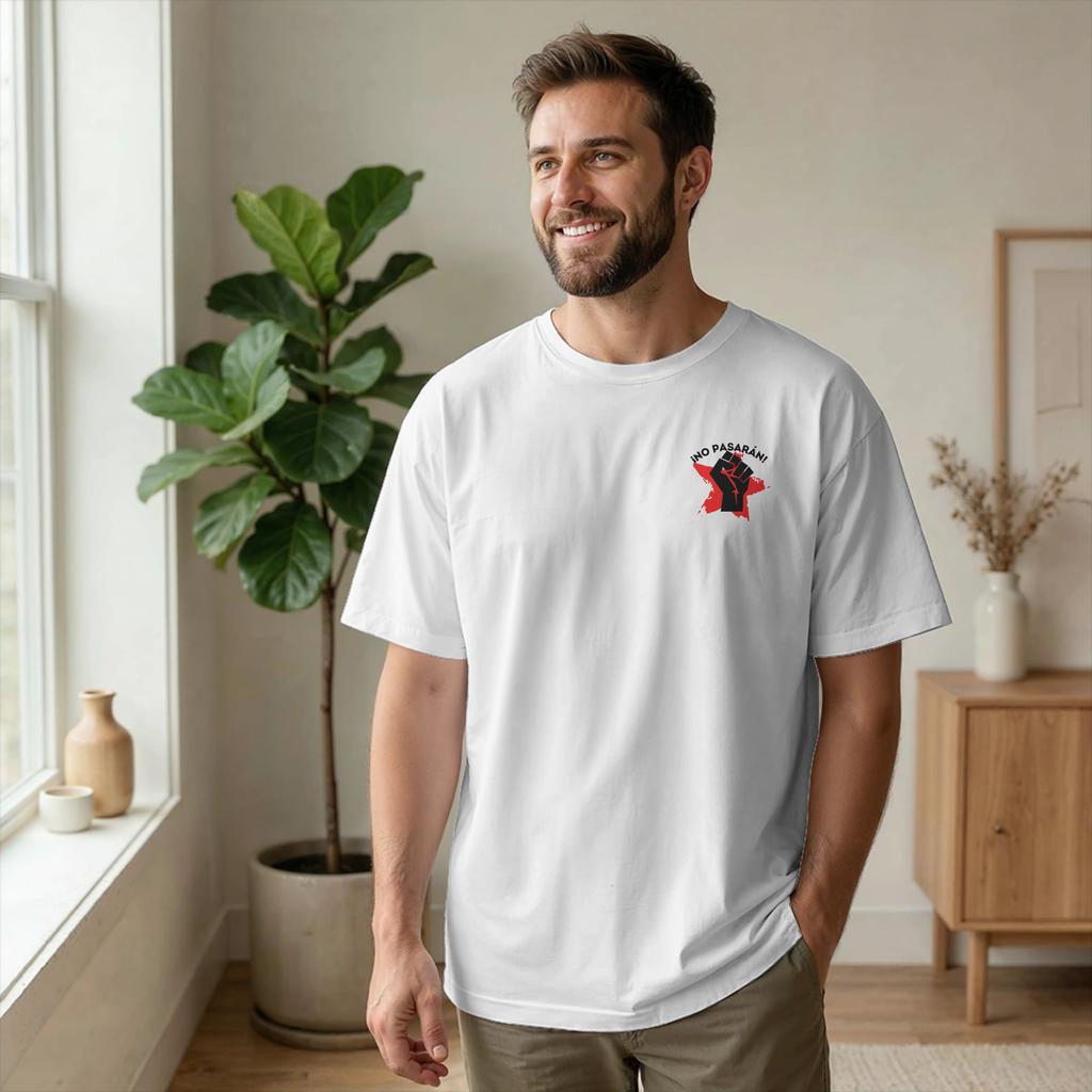 Novelty No Pasaran Anti-fascist Slogan T-Shirts Men Crewneck Cotton T Shirts Spanish Not Pass S