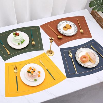 Fan Shaped Round Table Dining Mat, Leather PU Table Mat, Waterproof and Heat-insulating Mat, Hotel Western Dual Color Tableware Mat