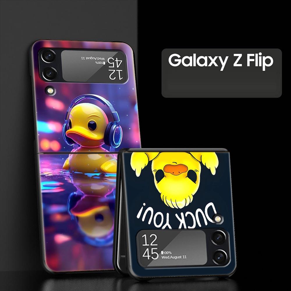 Cartoon Duck Hard PC Phone Case For Samsung Galaxy Z Flip 7 6 5 4 Black Cover For Galaxy Z Flip 3 Foldable Shell Fundas Capa Bag