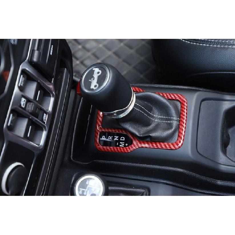 Console Gear Shift Frame Trim Cover for Jeep Wrangler JL JT 18+ Red Carbon Fiber