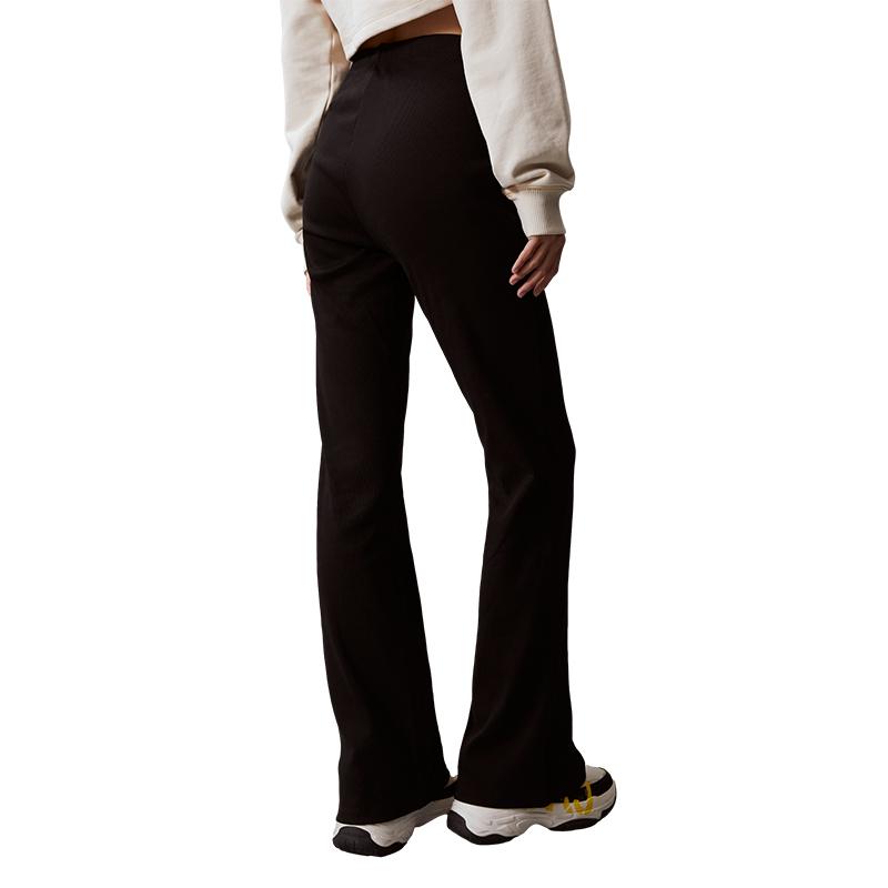 Calvin Klein Ribbed Stretch Slim Fit Straight Leg Casual Pants Women bottoms Space-Black J222598