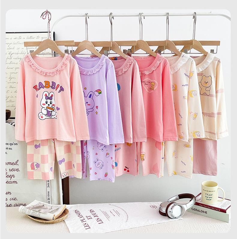 2025 Άνοιξη/Καλοκαίρι Παιδική Πυζάμα από Καθαρό Βαμβάκι για Κορίτσια: Μακρυμάνικη Μπλούζα & Παντελόνι για Μεγάλα Παιδιά, Ρούχο Σπιτιού για Μικρό Κορίτσι