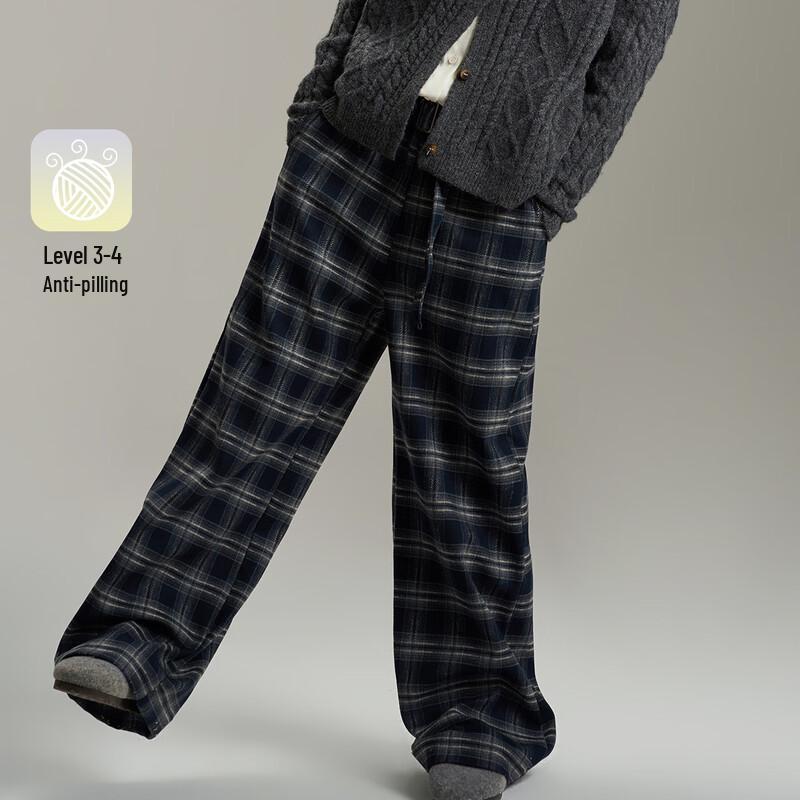 Girls  Retro Plaid Loose Straight Casual Trousers 120