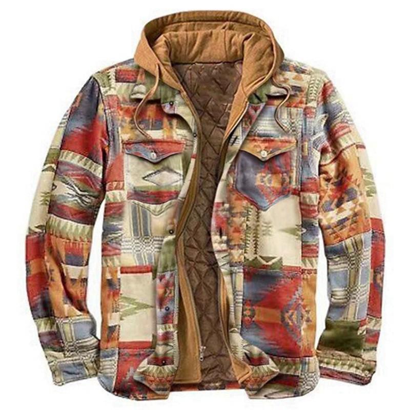 Men's Plaid Hooded Cotton Jacket: Thick, Long Sleeve, Loose-Fit for Autumn/Winter