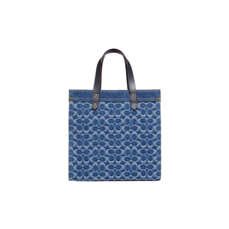 Coach Handbag Field 30 Large Capacity Water Corrugated Removable Shoulder Strap Fabric Tote Bag Shopping Bag Crossbody Shoulder Large Women's Navy