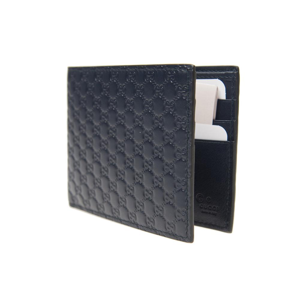 Gucci Klasická embosovaná úzká kožená peněženka bi-fold Pánské peněženky Modrá tmavě modrá 278596-BMJ1N-4009
