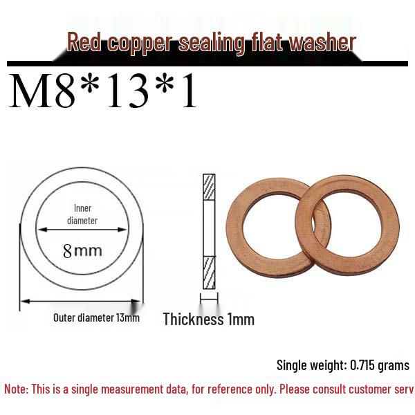 Annealed Red Copper Gasket Washer Pad for Sealing Fastener, M4-M34