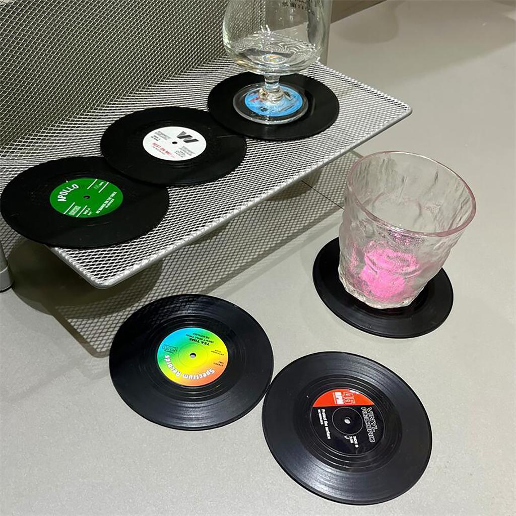 6 Pcs/Set Colorful Retro Vinyl Record Shape Coaster Set Drink Tea Coffee Cup Mat Coffee Table Decor Cup Stand Holder Drink Items