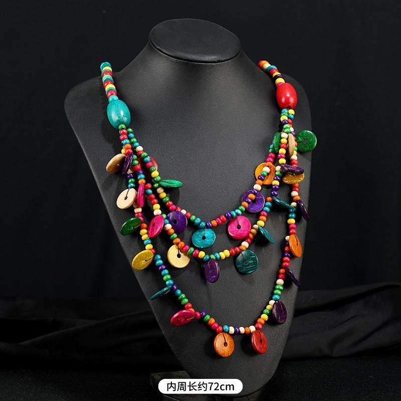 

Богемный праздничный стиль красочное деревянное ожерелье из кокосовой скорлупы длинное преувеличенное аксессуары для личности женщины