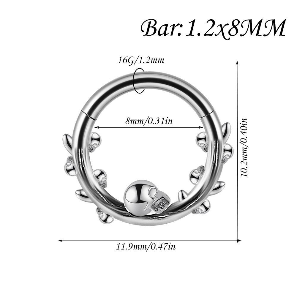 1PC Stainless Steel Septum Clicker Ring Skull Vine Design Daith Piercing Ring Nose Piercing