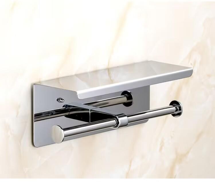 Multi-Functional Punch-Free Double Roll Stainless Steel Toilet Paper Holder