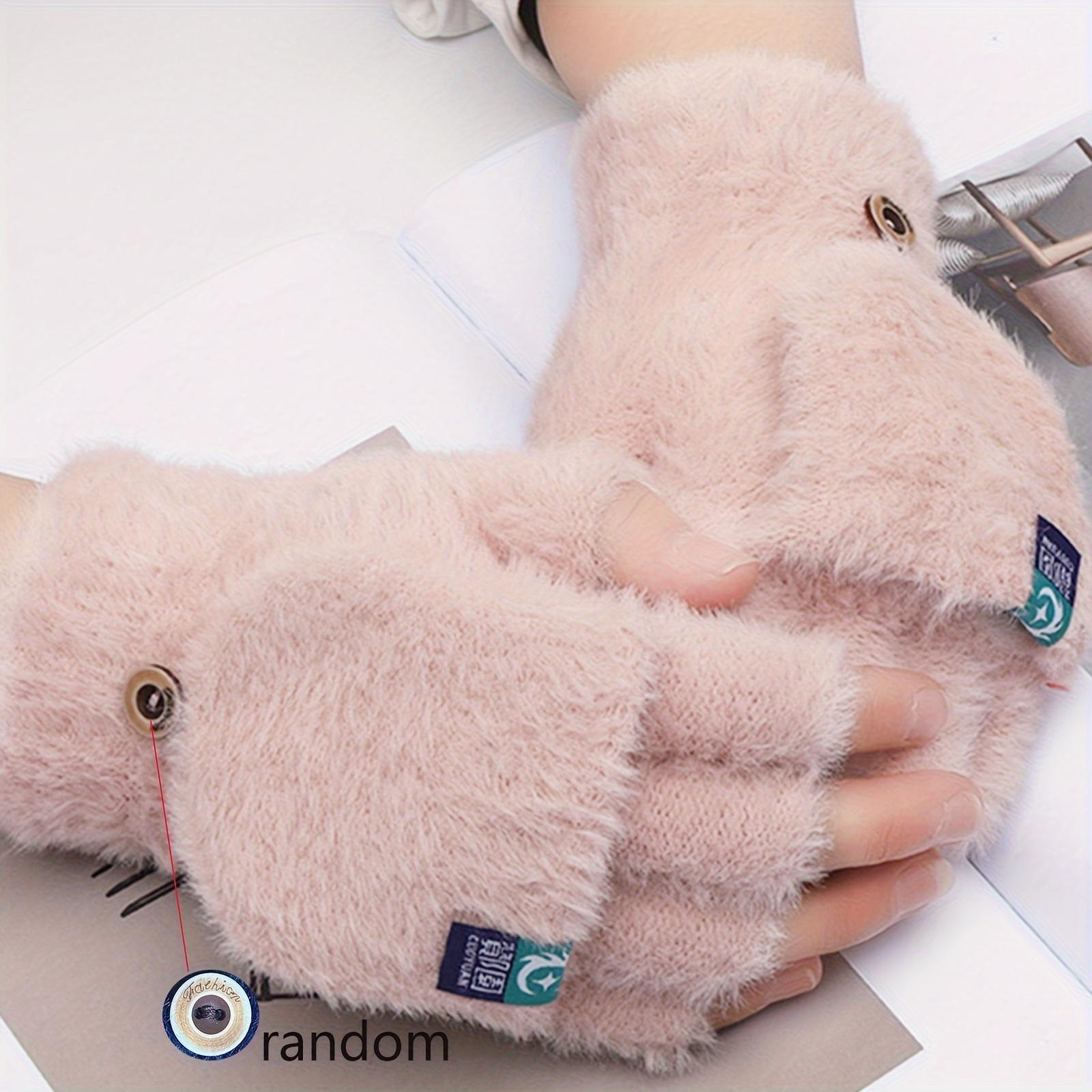 

Короткие плюшевые перчатки-трансформеры, однотонные, мягкие и толстые, теплые, устойчивые к холоду осенью и зимой, перчатки для письма без переворачивания пальцев розовый