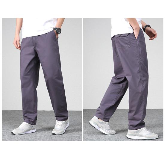 Pantalon pour homme, coupe droite, ample, multi-poches, couleur unie, taille moyenne, fin, décontracté, lisse, doux, respirant, été, automne