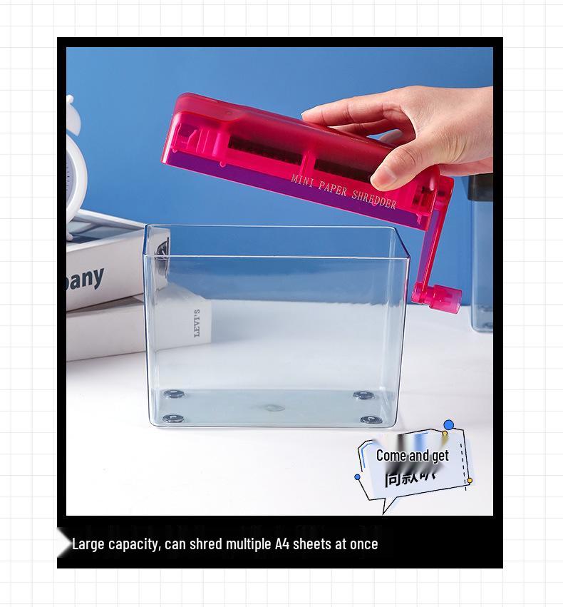 Compact Hand-Crank A6 Strip-Cut Silent Paper Shredder for Office and Home Use