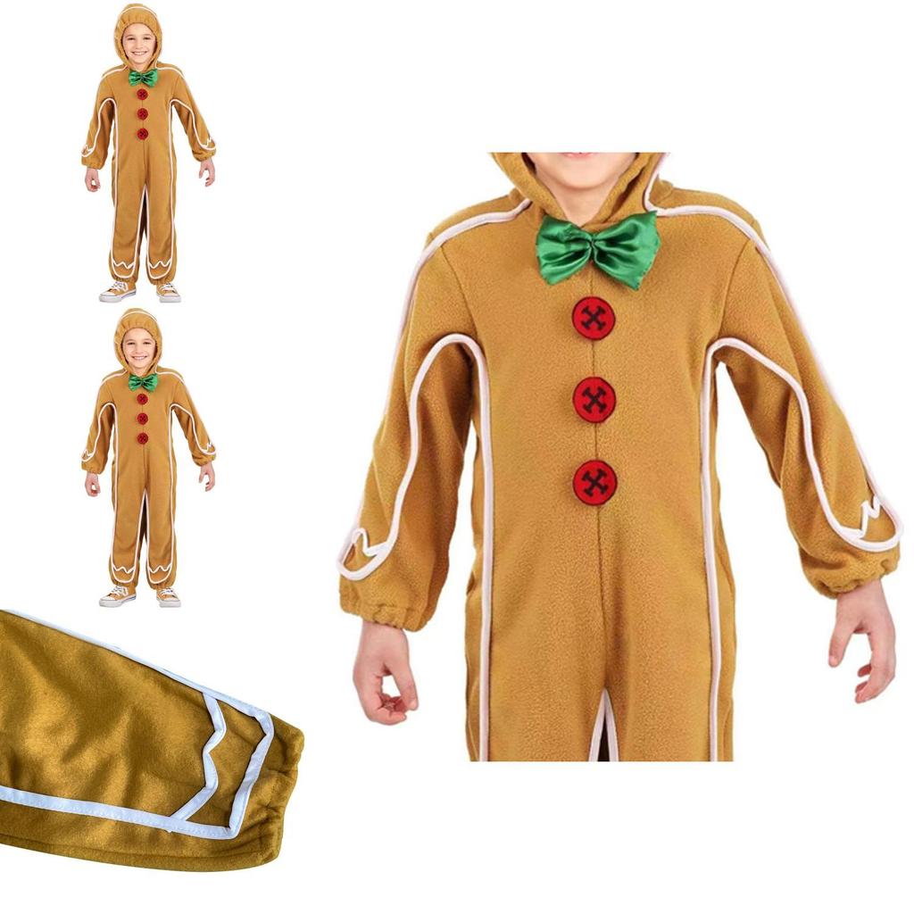 Adorable Christmas Gingerbread Man Kids Costume Cosplay Bodysuit