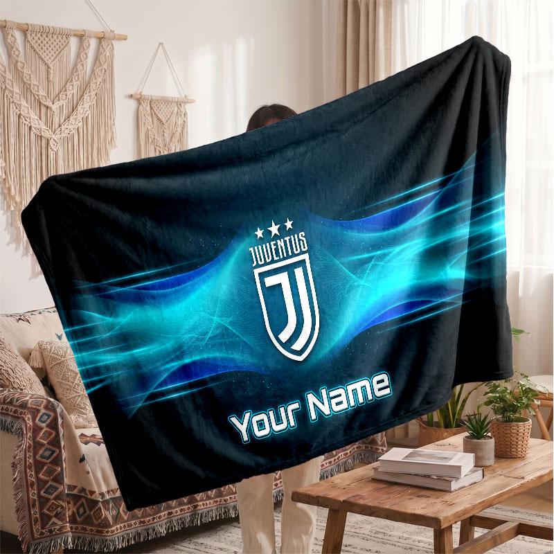 Juventus FC Personalisierte Fleecedecke Mit Fußballlogo, Benutzerdefinierter Name Text Weich Warm Home Überwurfdecke
