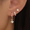 New Simple Copper Zircon Stud Earrings & Four-Leaf Clover Water Drop Hoop Set