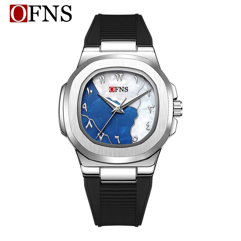 OFNS Men's Double Dial Quartz Square Watch - 30M Waterproof with Arabic Numerals, Ideal for Casual and Business Wear
