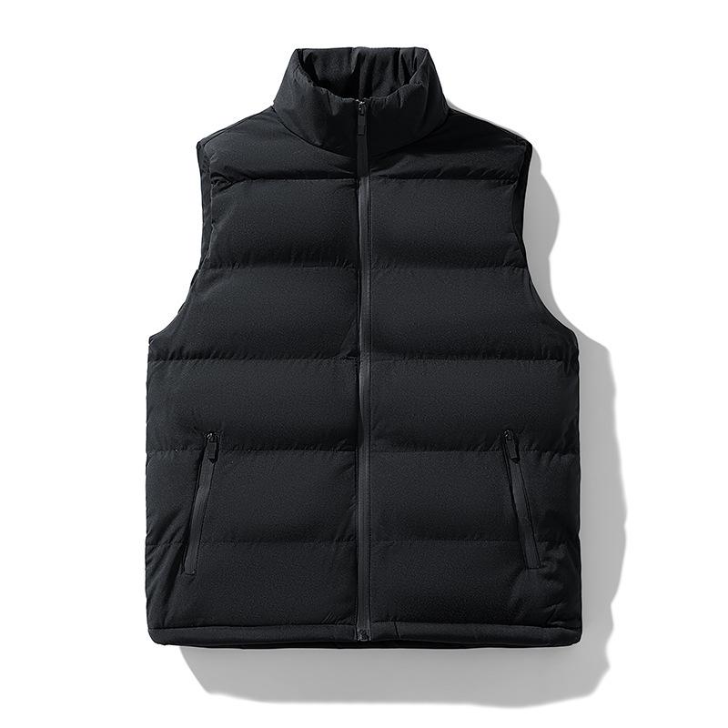 

Autumn and winter new vest men s and women s warm cotton vest stand-up collar youth sleeveless vest lazy loose coat M чёрный
