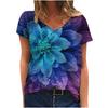 Women Tie-dye  Floral  Printed Colorful  Short Sleeve V Neck  Blouse Tops