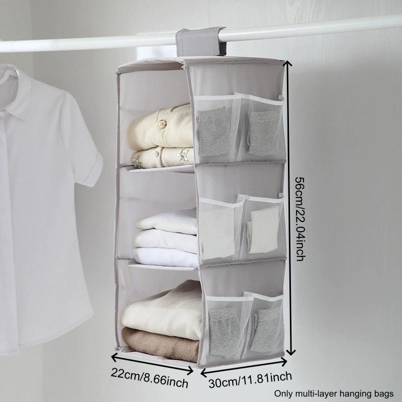 Hanging Closet Organizer and Storage, Easy Mount Foldable Hanging Closet Wardrobe Storage Shelves, Clothes Handbag Shoes