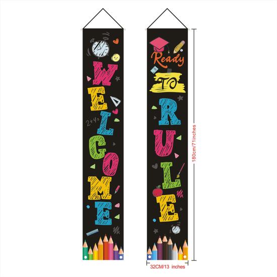 2Pcs Back To School Colorful Welcome Couplet Banner Door Wall Hanging Sign Flag