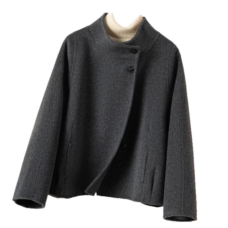 2025 A/W Stand Collar Double-Sided Cashmere Short Wool Coat - Women's Loose Korean Style, Elegant