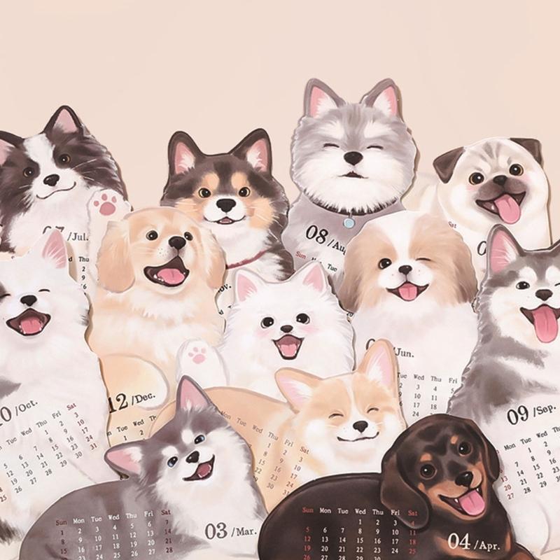 Schreibtischorganizer mit Holzfuß und Kalender mit entzückenden Welpen- und Kätzchenmotiven für Lehrer und Tierliebhaber