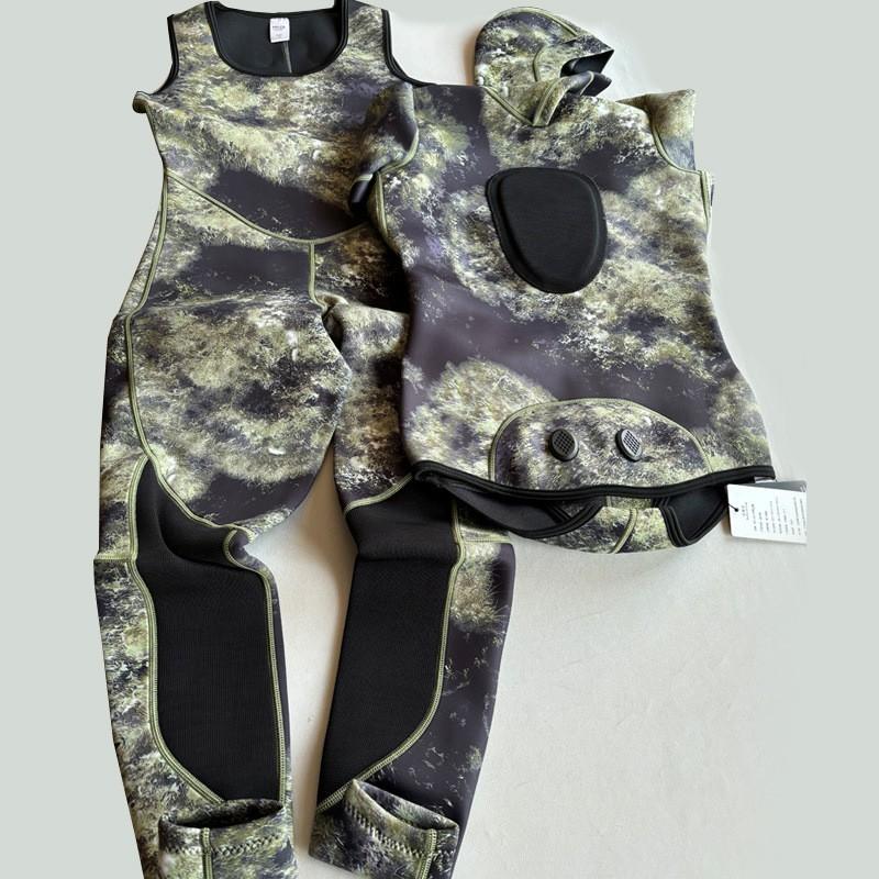 3mm Camo Neoprene Wetsuit Set Hooded Two-Piece Diving Snorkeling Cold Water Swimming Men Adult