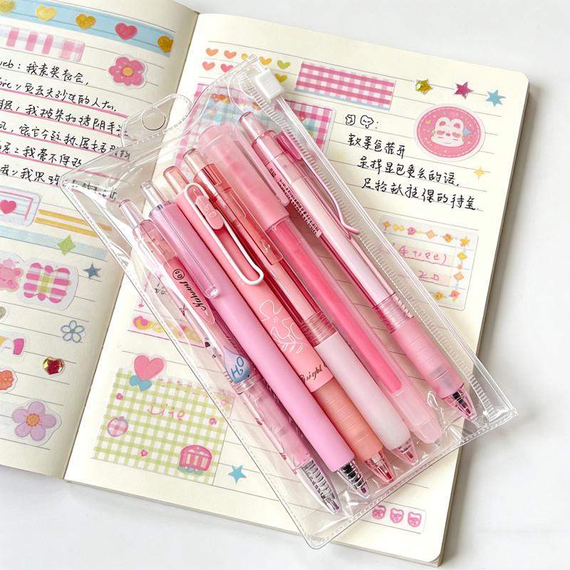 6Pcs Gel Pens Set 0.5mm Fine Point Black Ink Retractable Ballpoint Pens, Cute Aesthetic Pens for Writing School Office Supplies