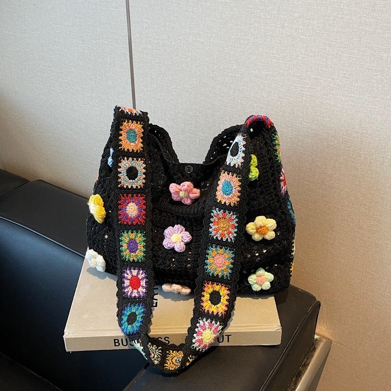 Trendige handgewebte Handtasche, Perlen-Hollow-Schultertasche, Damentasche, lässige Tragetasche mit großem Fassungsvermögen, Umhängetasche.