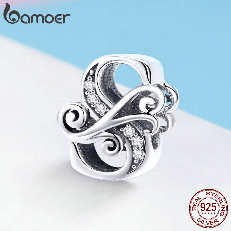 BAMOER Genuine 925 Sterling Silver Letter S Alphabet Beads Fit Charm Bracelets & Bangles DIY