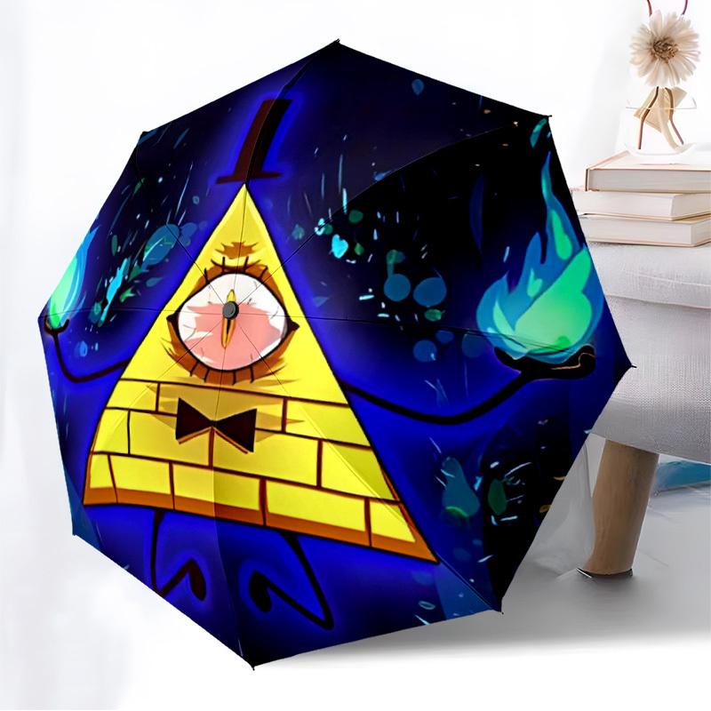 1pc Gravity Falls Bill Cipher Automatic Folding Umbrella - Compact 8-Rib Design, Durable Plastic & Iron, Lightweight for Outdoor Daily Use,  a0929146