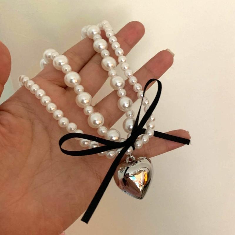 Heart Imitation Pearl Necklace Ladies Niche Designs Clavicle Chain Necklace Harajuku Campus Style Simple Jewelry