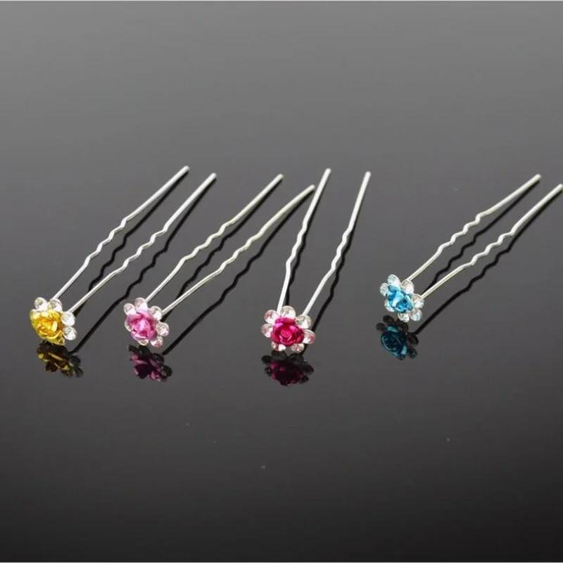 Rose Flower Silver Pin Diamond Hair Accessories Single Women's Hair Jewelry Beautiful Fashion Decoration