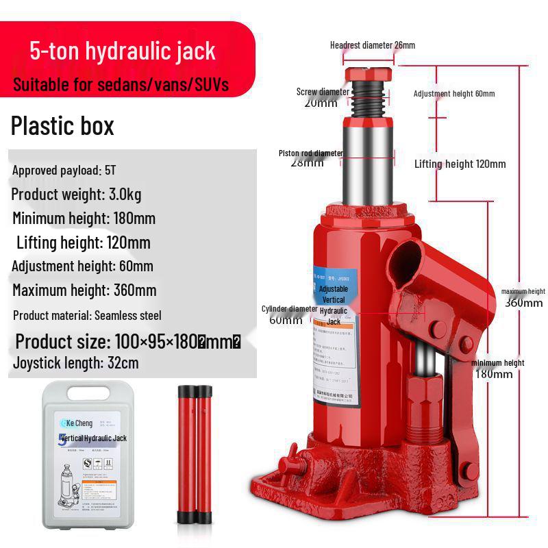 2-Ton Vertical Hydraulic Bottle Jack for Small Cars, Off-road SUVs, and Vans