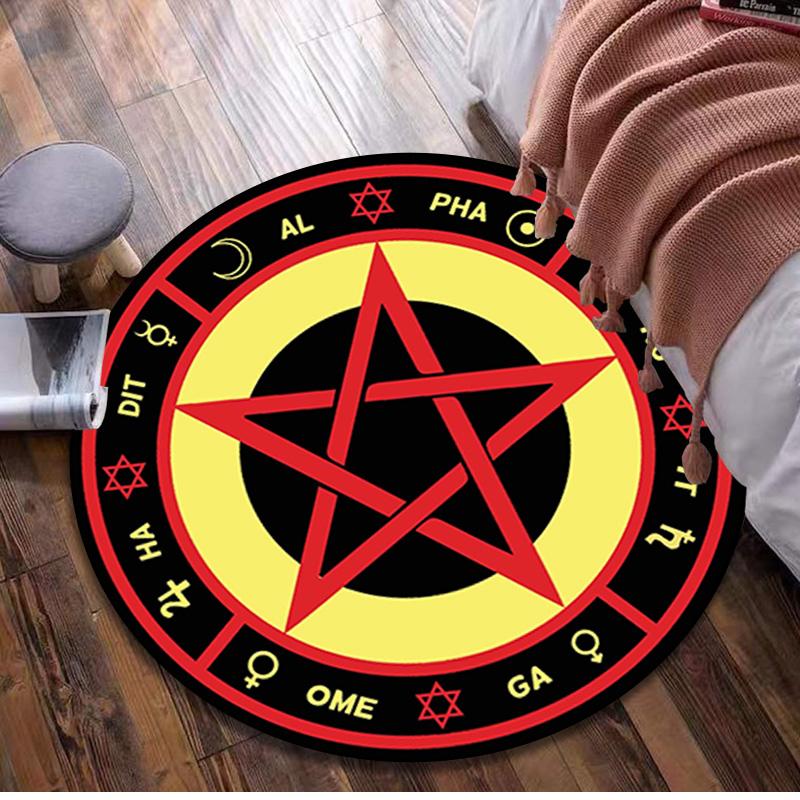 Pentagram Compass Circular Rug - Office Decorative Carpet For Living Room Bedroom Door Mat Floor Rug Computer Chair Area Rug