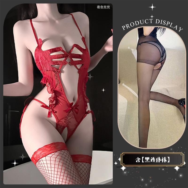 Sexy Underwear Sexy Palm Print Fun Open Crotch Onesie Perspective Hot Temptation Suit Women's Lace Hollowed Out