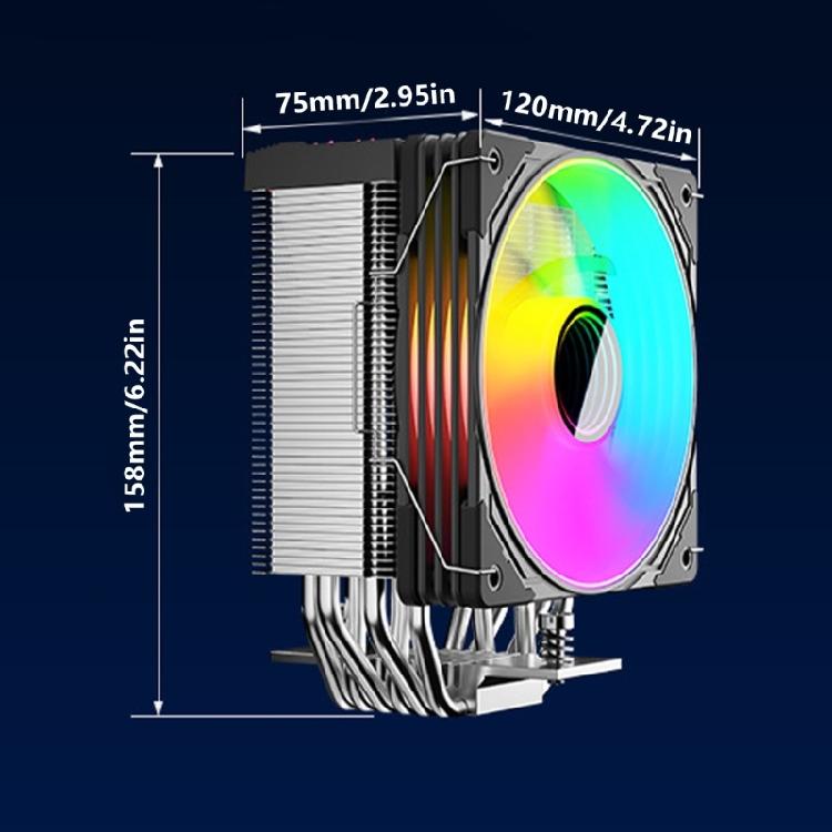 ARGB 6 Heat Pipe CPU Coolers Intelligent Temperature Display Radiators Air Coolers Quiet ARGB Cooling Fan for LGA 1851