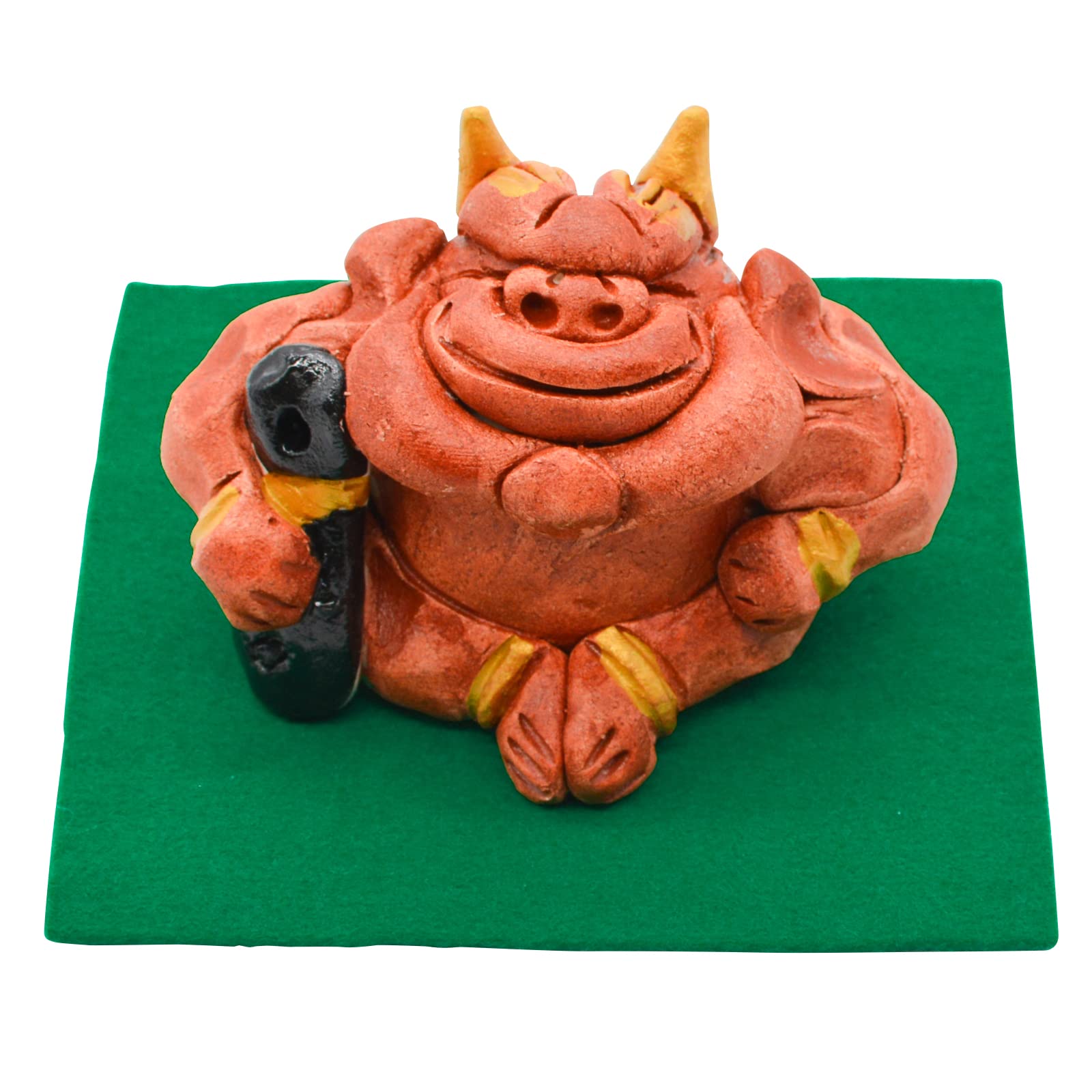 

Mino Ware Figurine, Auspicious Design, 9 x 6 cm, by Hisami Touen, Red Oni with a Golden Hammer, Made in Japan, Item No. 041-0034