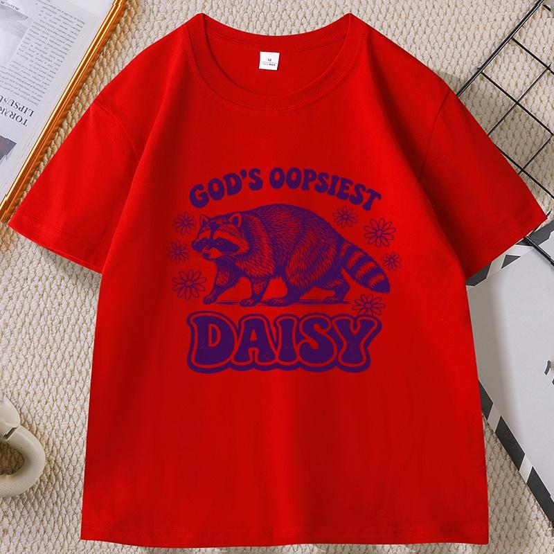 

Funny Raccoon TShirt Gods Oopsiest Daisy Cottagecore Tee Vintage Animal Short Sleeve Round Neck Printed T Shirt Unisex S