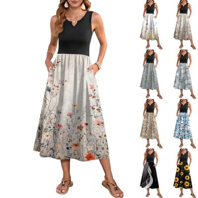 Women's Floral Print High Waist Fashionable And Elegant Sleeveless Dress