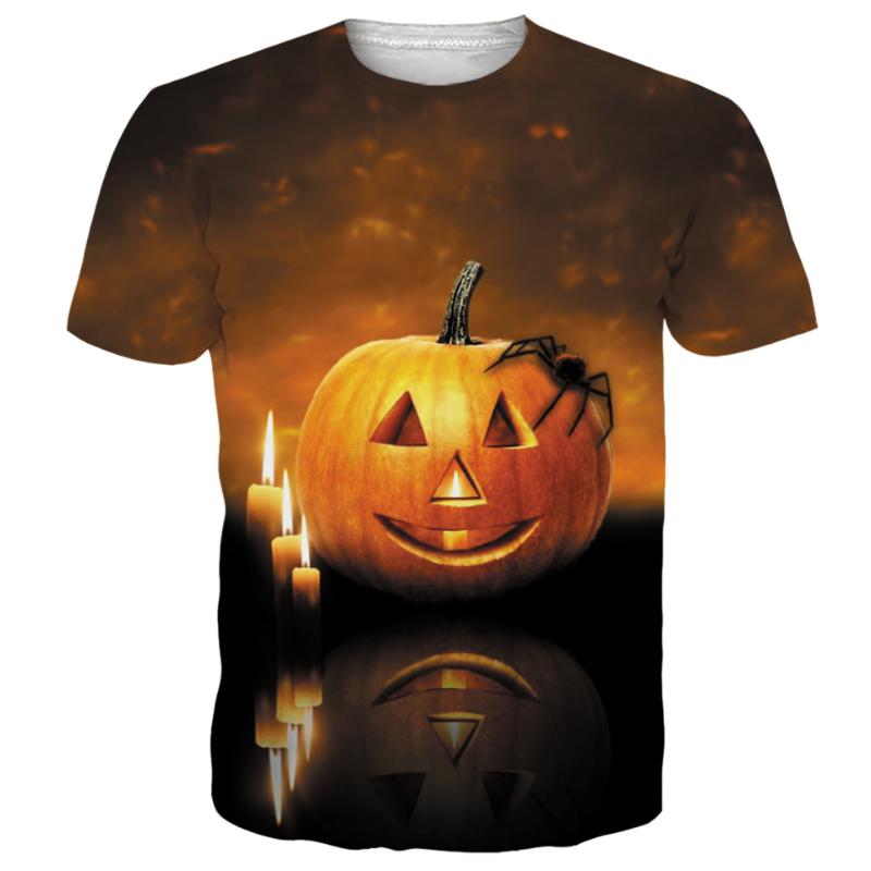 Halloween Cross-border European and American 3D Digital Printing New Casual Men's Short-sleeved Horror-themed Pumpkin T-shirt