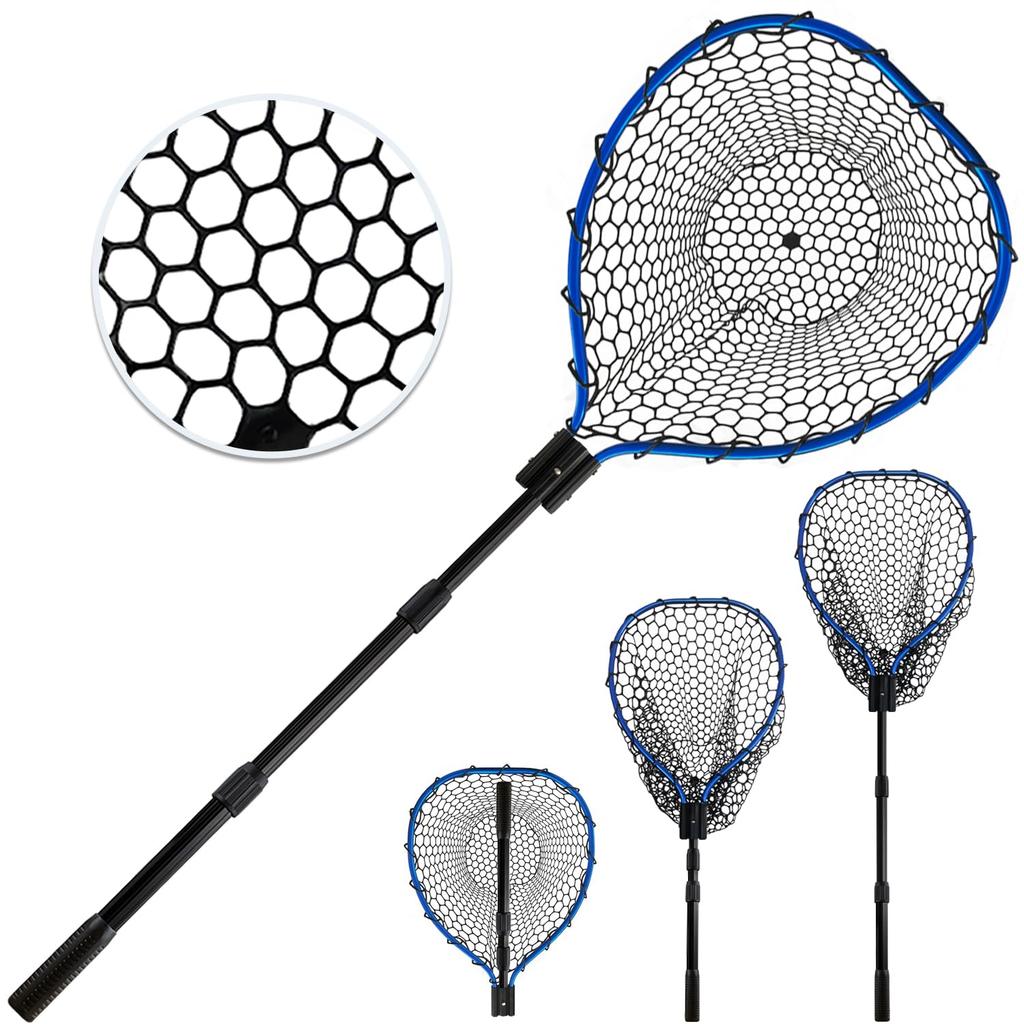 PRO FISHING Telescopic Rubber Fishing Landing Net for Medium To Large Lightweight Aluminum for Freshwater and Saltwater Hexagonal for Fishing Net,