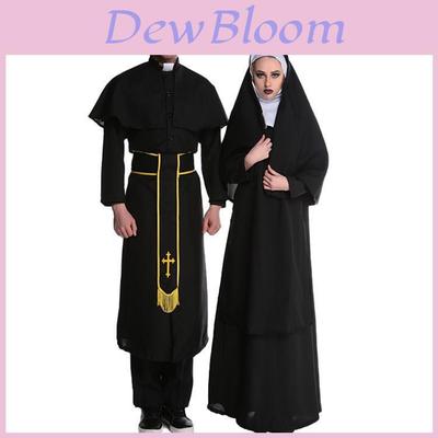 Stylish Unisex Couples Costume For Halloween Featuring Priest And Nun Theme M-xl Sizes