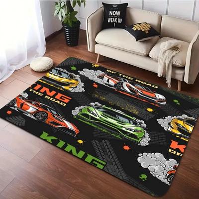 Tappeto con Stampa Auto da Corsa Colorate Kings of Roads Tappetino Antiscivolo per Soggiorno Camera da Letto Rettangolare Lavabile in Lavatrice
