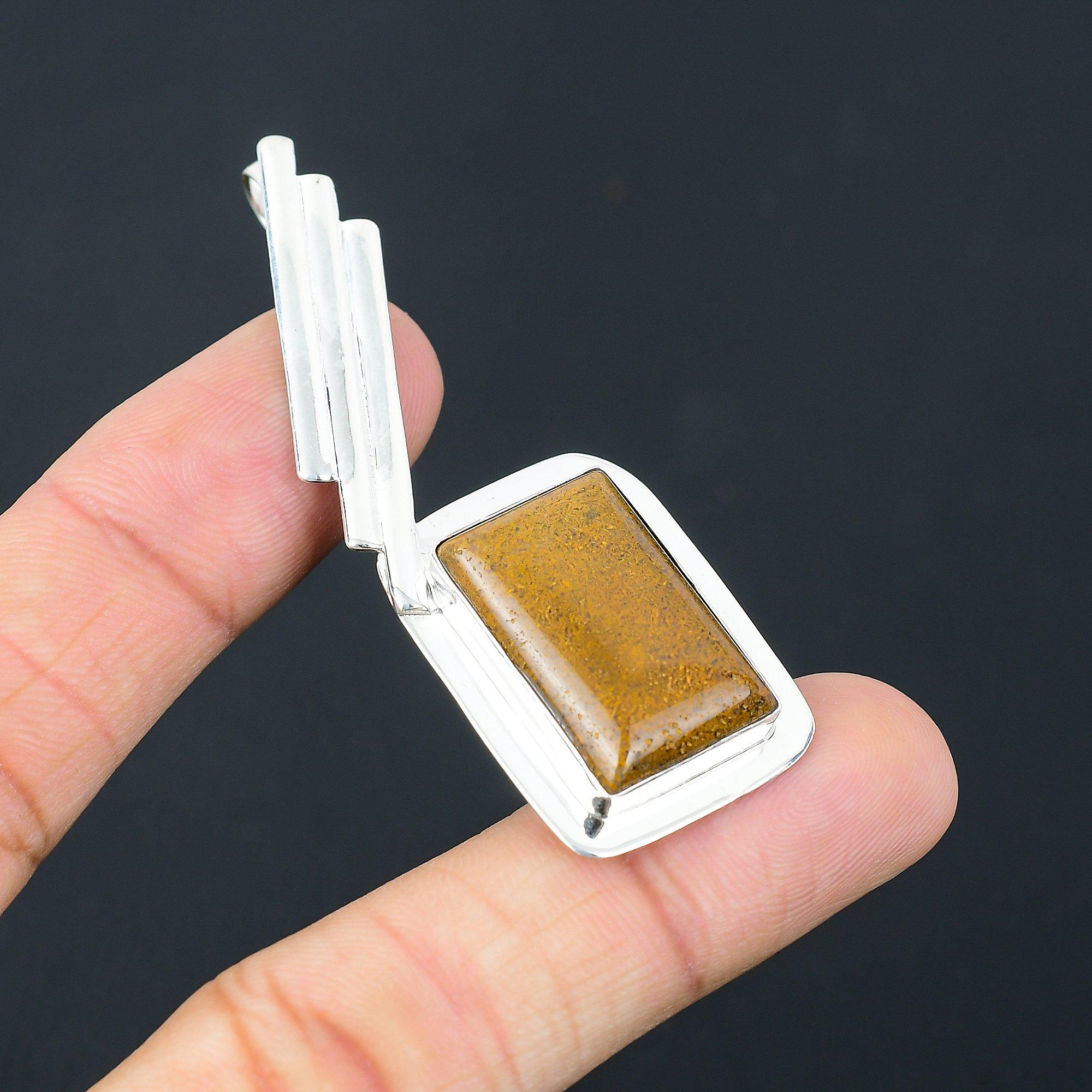 Daughters Day Sale Rectangle Natural Seam Agate Handmade Wife Pendant 925 Silver