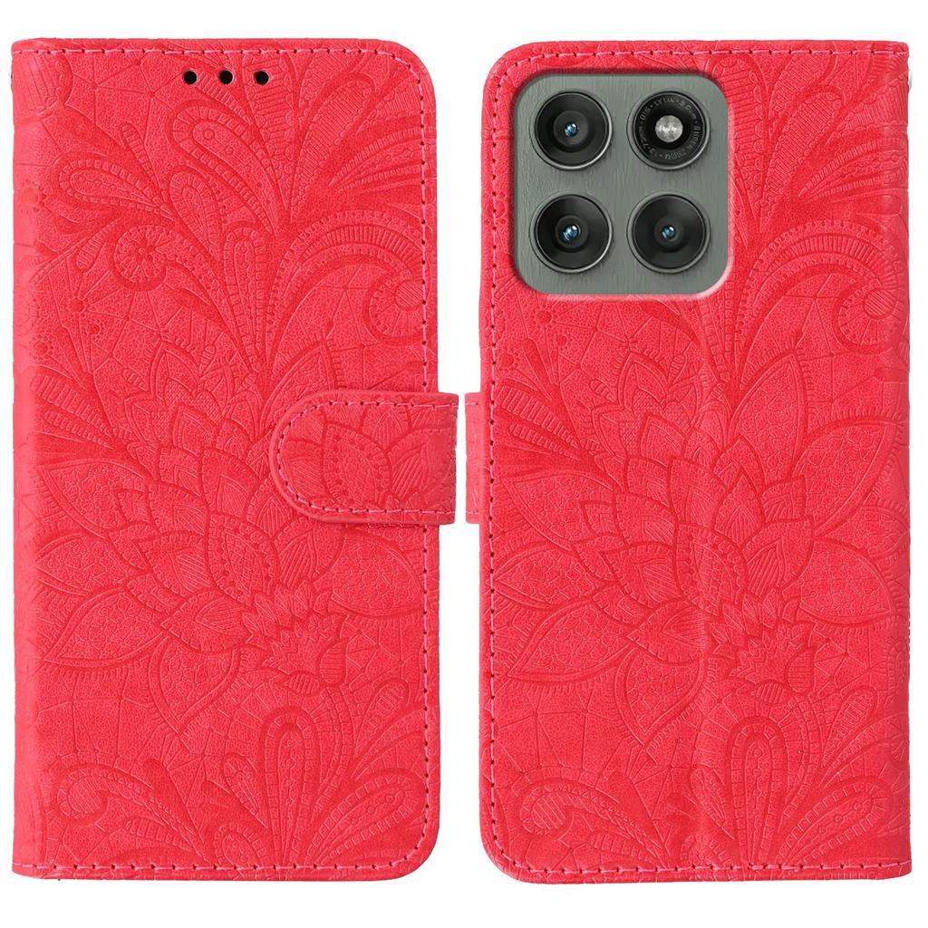 For Motorola Edge 60 Pro 5G Case Lace Flowers PU Leather Flip Wallet Phone Cover with Wrist Strap