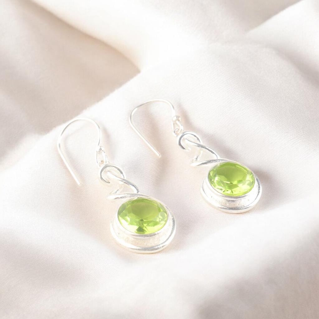 Natural Peridot Gemstone 925 Sterling Silver Jewelry Dangle/Drop Earrings 1.67" CE-14-5