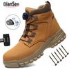 Unisex Protective Work Shoes Steel Toe Light Safety Boots Water-Resistant Anti-Puncture Construction Shoes with Rotary Button